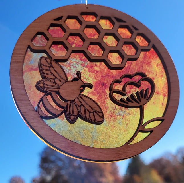 Bee Acrylic Suncatcher w/ Wood Overlay