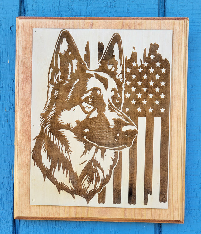 3d Illusion Laser Etched Wall Art - German Shepherd w/ Flag
