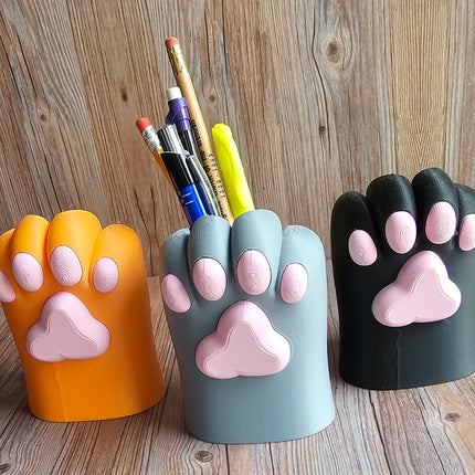 3D-Printed Cat Paw Pen/Pencil Cup – Cute Desk Organizer in Orange, Black, and Gray