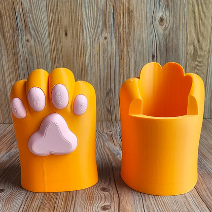3D-Printed Cat Paw Pen/Pencil Cup – Cute Desk Organizer in Orange, Black, and Gray