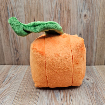 back view of plush pumpkin cube