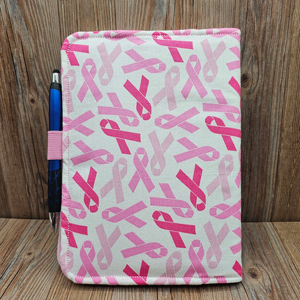 Pink Ribbon Fabric Journal Cover – A5 Notebook with Pen (Breast Cancer Awareness Gift)