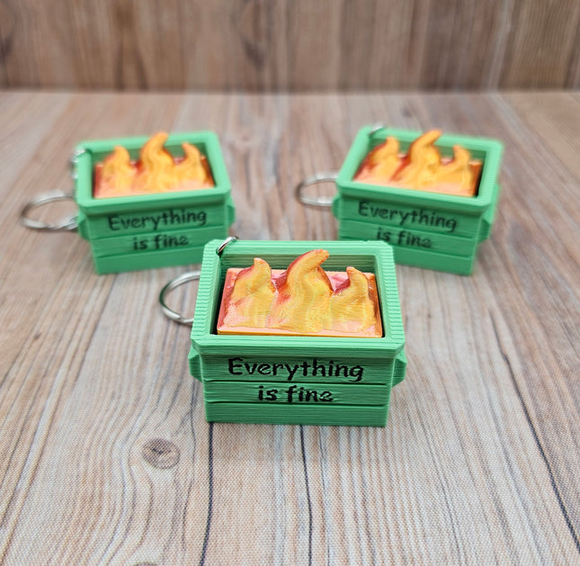 “Everything Is Fine” Dumpster Fire Clicky Fidget Keychain
