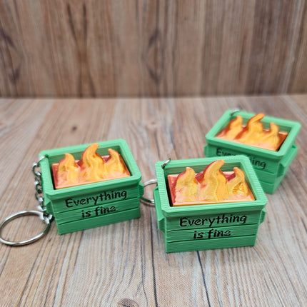 “Everything Is Fine” Dumpster Fire Clicky Fidget Keychain