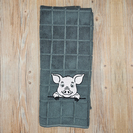 Peeking Pig Embroidered Hand Towel