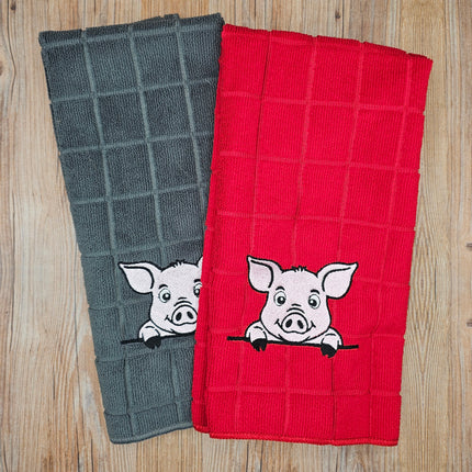 Peeking Pig Embroidered Hand Towel