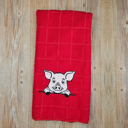 Peeking Pig Embroidered Hand Towel
