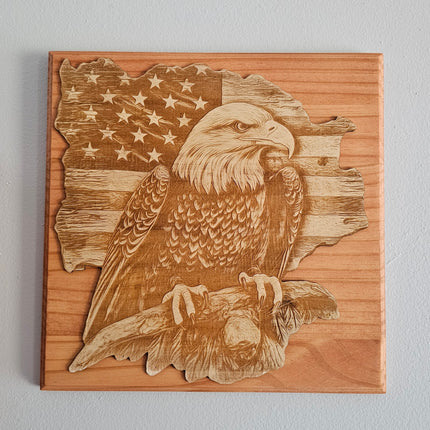 3d Illusion Laser Etched Wall Art - Eagle w/ Flag