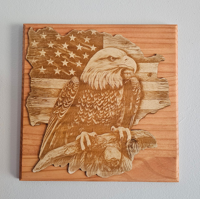 3d Illusion Laser Etched Wall Art - Eagle w/ Flag