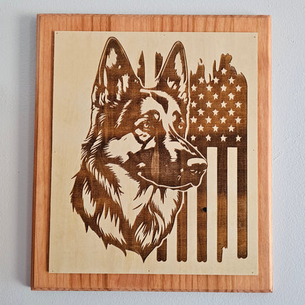 3d Illusion Laser Etched Wall Art - German Shepherd w/ Flag