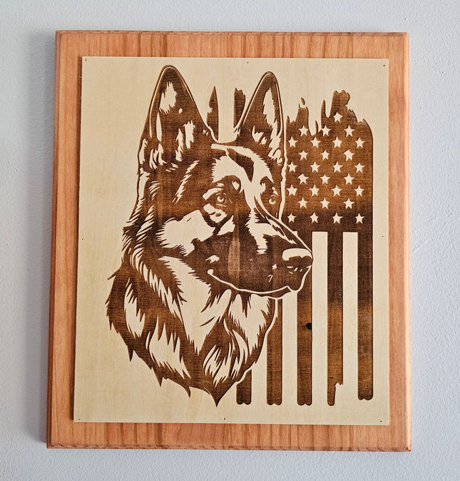 3d Illusion Laser Etched Wall Art - German Shepherd w/ Flag