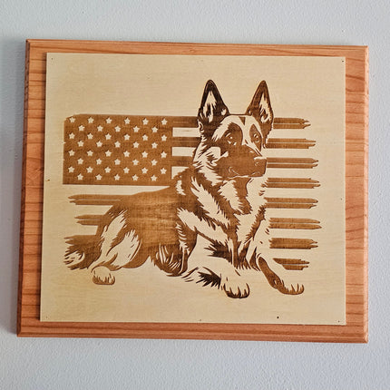 3d Illusion Laser Etched Wall Art - German Shepherd w/ Flag