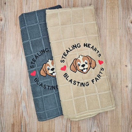 "Stealing Hearts" Dog, Funny Embroidered Hand Towel