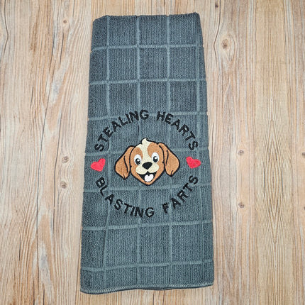 "Stealing Hearts" Dog, Funny Embroidered Hand Towel