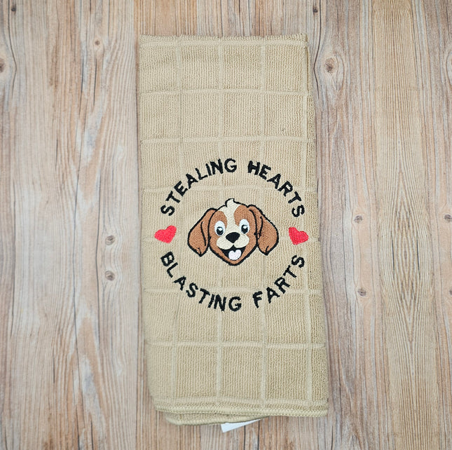 "Stealing Hearts" Dog, Funny Embroidered Hand Towel