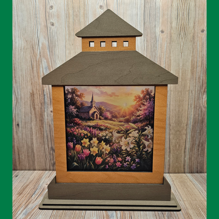 Easter Themed Lantern Shelf Sitter With Transparent, Changeable Scene