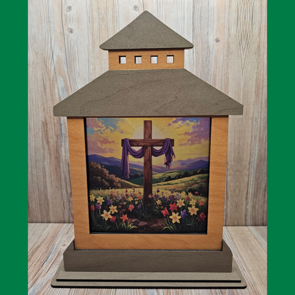 Easter Themed Lantern Shelf Sitter With Transparent, Changeable Scene