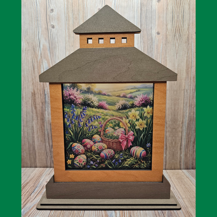 Easter Themed Lantern Shelf Sitter With Transparent, Changeable Scene