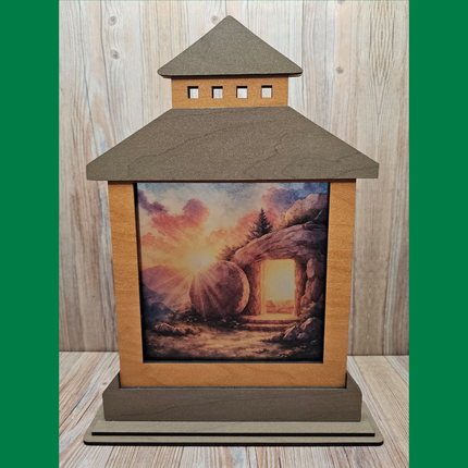 Easter Themed Lantern Shelf Sitter With Transparent, Changeable Scene