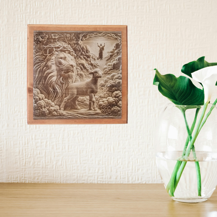 3d Illusion Laser Etched Wall Art - Lion & The Lamb