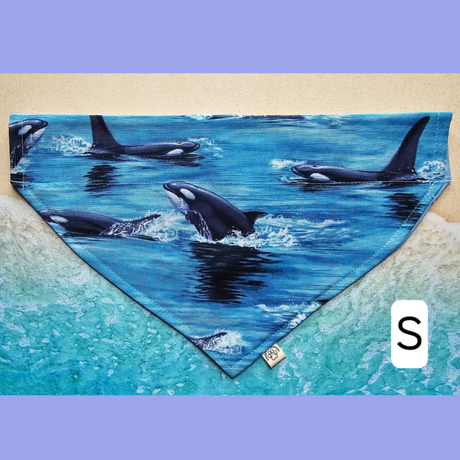 Reversible, Over The Collar, Pet Bandana - Orcas