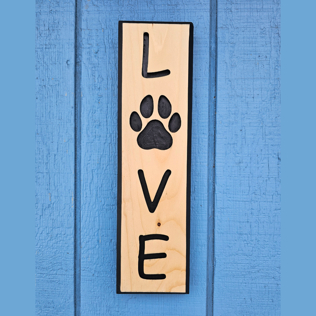 Carved Wooden "Love" Sign with Paw