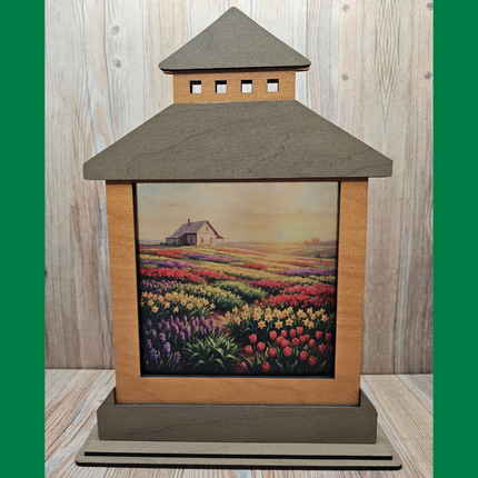 Spring Themed Lantern Shelf Sitter With Transparent, Changeable Scene