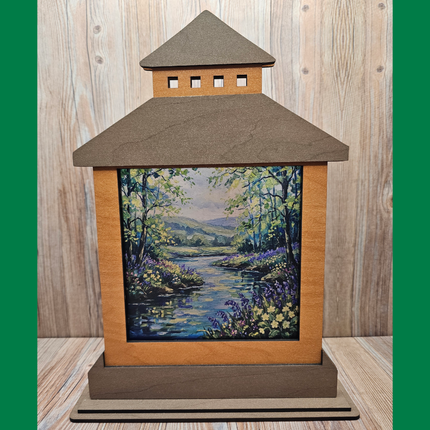 Spring Themed Lantern Shelf Sitter With Transparent, Changeable Scene