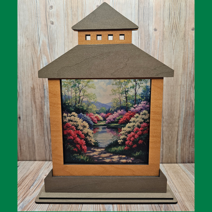 Spring Themed Lantern Shelf Sitter With Transparent, Changeable Scene