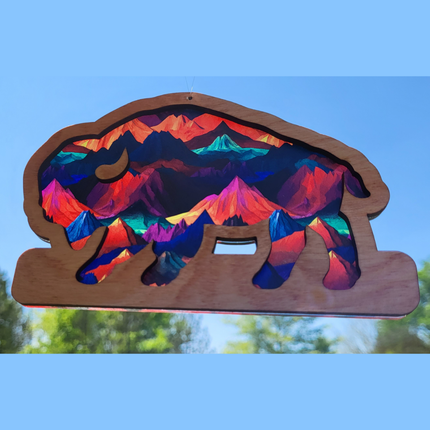 Bison Acrylic Suncatcher w/ Wood Overlay