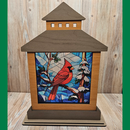 Winter Themed Lantern Shelf Sitter With Transparent, Changeable Scene