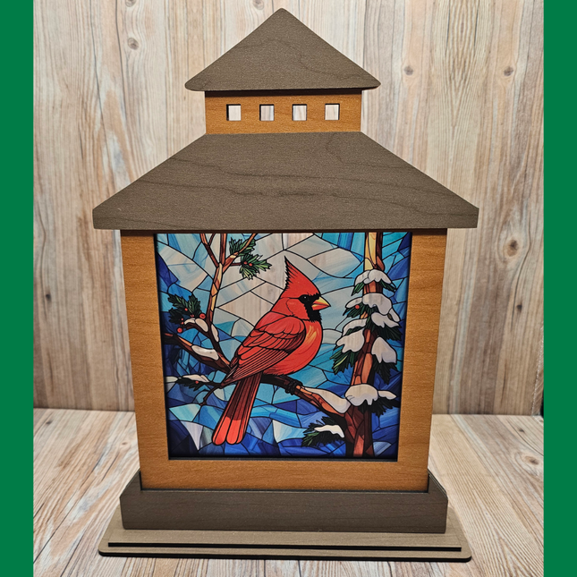 Winter Themed Lantern Shelf Sitter With Transparent, Changeable Scene