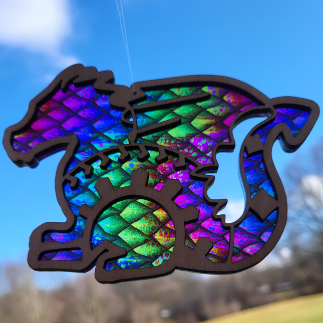 Dragon Acrylic Suncatcher w/ Wood Overlay