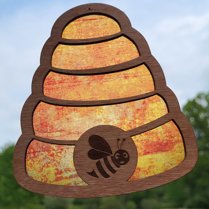 Beehive Acrylic Suncatcher w/ Wood Overlay