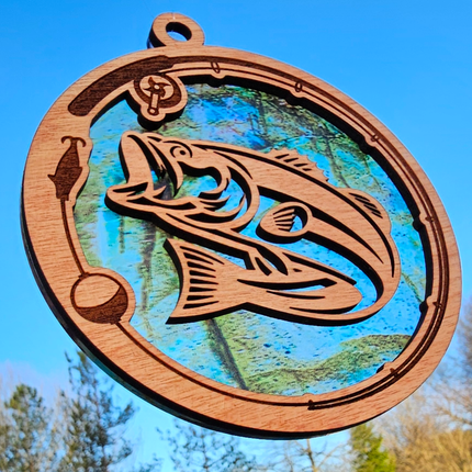 Fishing Acrylic Suncatcher w/ Wood Overlay