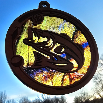 Fishing Acrylic Suncatcher w/ Wood Overlay