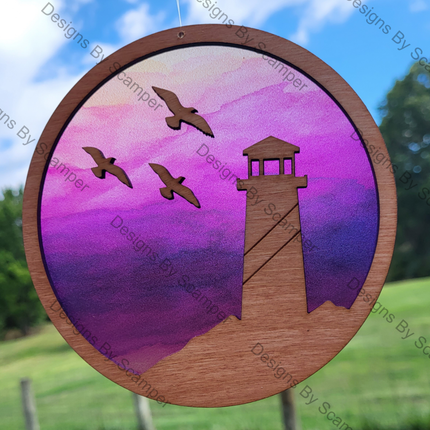 Litehouse Acrylic Suncatcher w/Wood Overlay