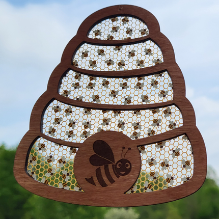 Beehive Acrylic Suncatcher w/ Wood Overlay