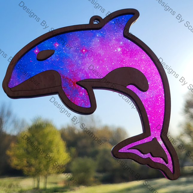 Orca Acrylic Suncatcher w/ Wood Overlay