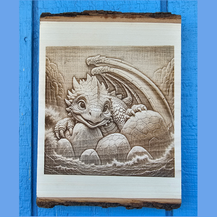 Live Edge, 3D Illusion Laser Etching - Dragon
