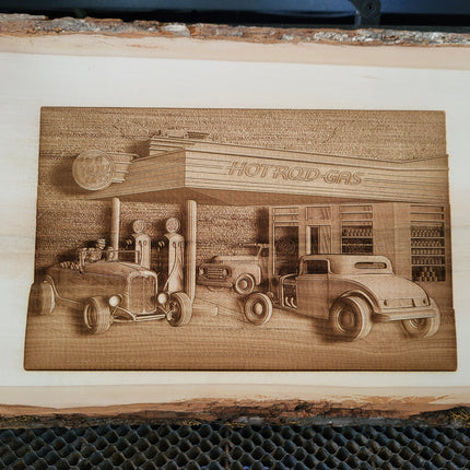 Live Edge 3d Illusion Laser Etching - Hot Rods