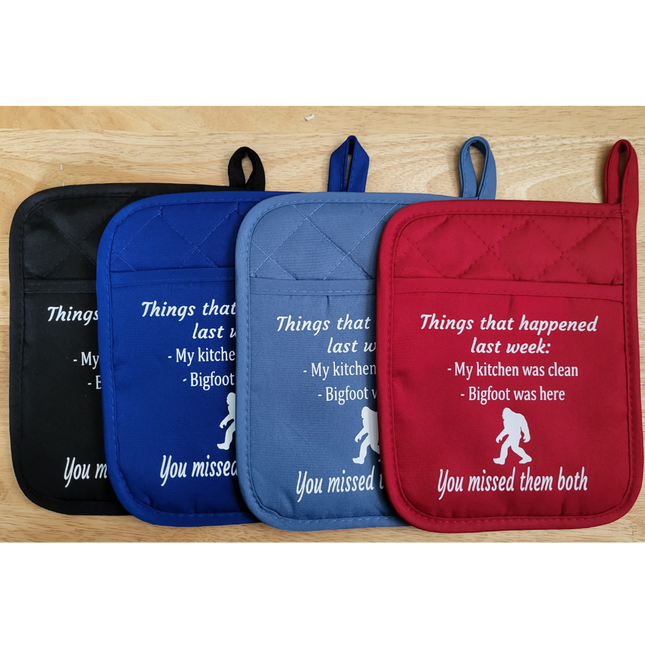Potholders Bigfoot & Paws (various colors and sayings)