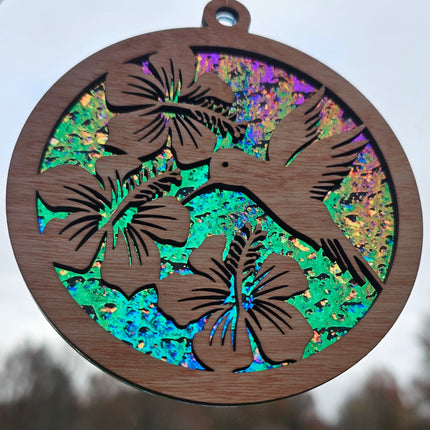 Hummingbird Acrylic Suncatcher w/ Wood Overlay (2 Patterns)