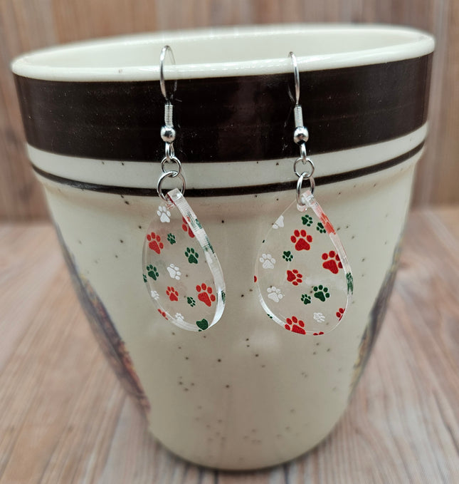 Teardrop Dangle Earrings - Christmas Paws (2 styles)