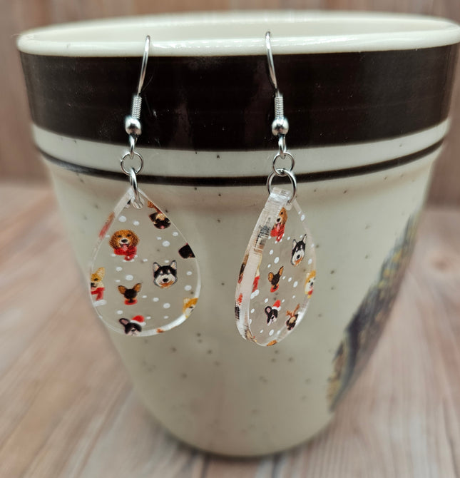 Winter Dog or Cat Dangle Earrings