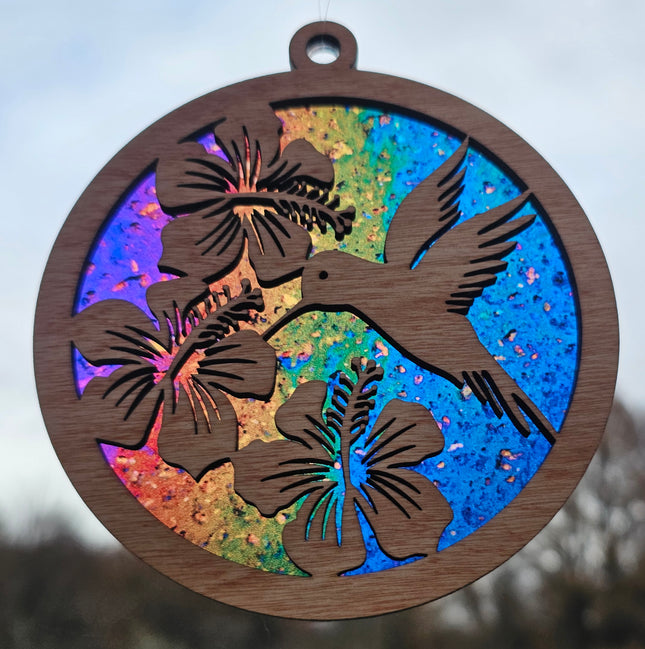 Hummingbird Acrylic Suncatcher w/ Wood Overlay (2 Patterns)