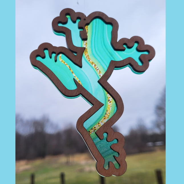 DISCONTINUED Tree Frog Acrylic Suncatcher w/ Wood Overlay