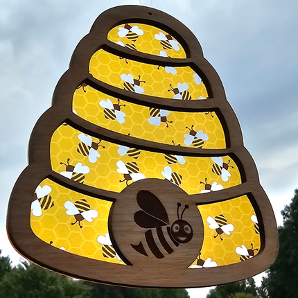 Beehive Acrylic Suncatcher w/ Wood Overlay